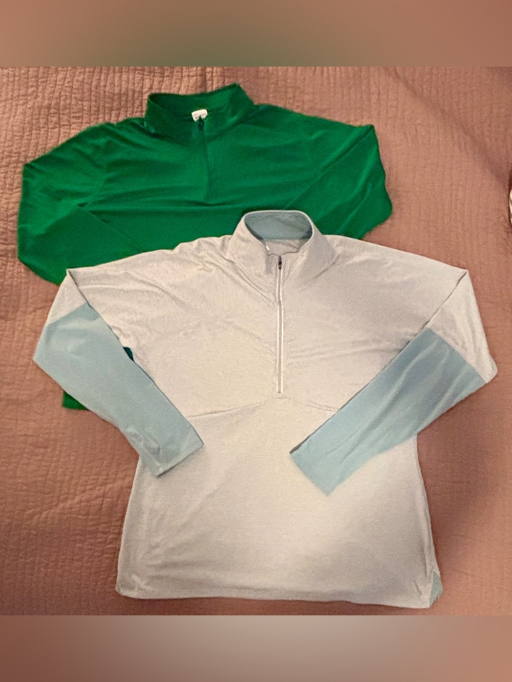 Quarter-Zip Pullovers in Green and Gray/Blue